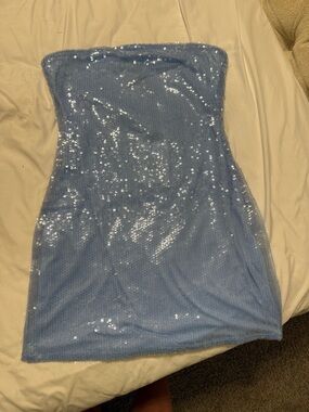 Peppermayo Light Blue Sequin Strapless Mini Dress